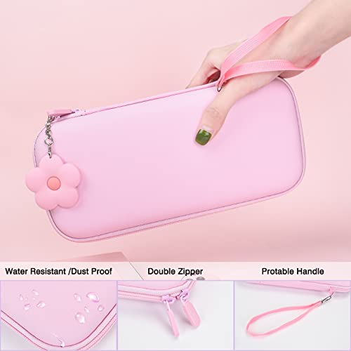 DLseego Pink Switch Case Set Carrying Case with 10 Slots Cute Protective Dockable Hard Shell with 4PCS Lovely Cat Paw Thumb Grips Caps and 1PC Flower Blossom Chain for Switch 2017 Version - color: Pink, size: Switch 1 6.3inch