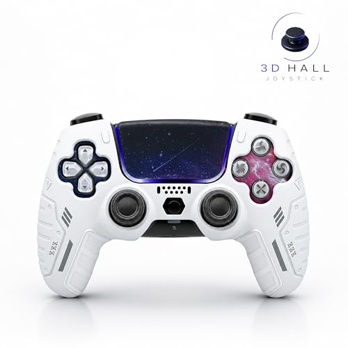 BEllTAYN Wireless Controller for PS5 with 3D Hall Effect Joysticks, Bluetooth 5.0 Connectivity, Dual Vibration, 6-Axis Motion Control, Design for Smooth and Comfortable Gaming Compatible with PS5 and Windows PC (Galaxy White) - color: Galaxy White