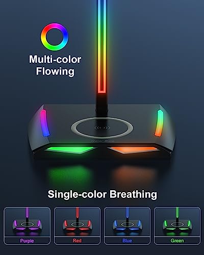 New Bee RGB Headphone Stand with 2 USB-C & 1 USB Charging Ports, Desk Gaming Headset Holder with 7 Light Modes and Non-Slip Rubber Base Suitable for All Earphone Accessories | 2 USB-C & 1 USB Charging Ports, 7 Light Modes, All Earphone Accessories