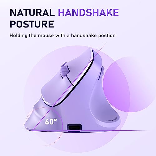 MEETION Ergonomic Wireless Vertical Mouse, Rechargeable, Purple | Bluetooth 5.2 + 3.0 and USB connectivity, RGB backlight, 4 DPI adjustment, compatible with Windows, Mac, Android, PC and iPad - color: Right Purple