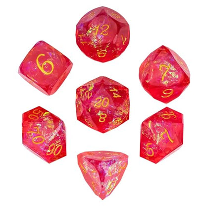 7PCS DND Dice Set,Transparent Sharp Edge Dice Set D&D RPG Polyhedral Die,for Dungeons and Dragons TTRPG Games Roleplaying Games,with Gift Box(Red) - color: Galaxy Red