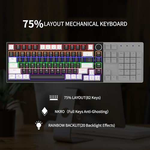 Newmen GM326 75% Percent Mechanical Keyboard,Wired Mini Backlit Hot Swappable Gaming Mechanical Keyboard with Knob,82 Keys Anti-Ghosting Compact White/Black Gaming Keyboards for PC Win Mac,Red Switch - color: White/Black