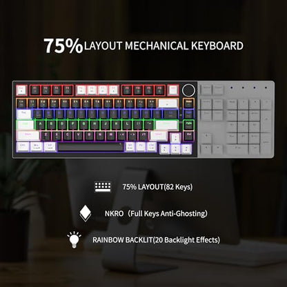 Newmen GM326 75% Percent Mechanical Keyboard,Wired Mini Backlit Hot Swappable Gaming Mechanical Keyboard with Knob,82 Keys Anti-Ghosting Compact White/Black Gaming Keyboards for PC Win Mac,Red Switch - color: White/Black