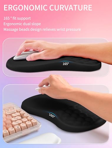 Hokafenle 2in1 Combination, Wave Keyboard Wrist Rest and Ergonomic Curvature Mouse Pad Wrist Support for Relieve Wrist Pain, Filled with Soft Cushion Memory Foam, Black - color: Black