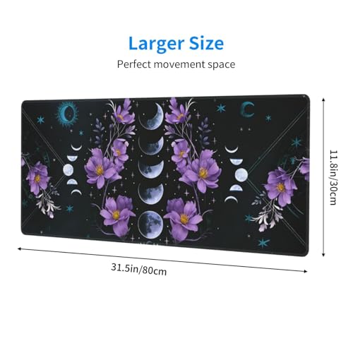 Large Gaming Mouse Pad Desk Mat, Celestial Moon Phases Extended Keyboard Mouse Pad Mousepad with Non-Slip Base and Stitched Edge Mouse Mat Desk Pad Mouse Pads for Desk Home Office, 31.5 x 11.8 - color: Celestial Moon Phases