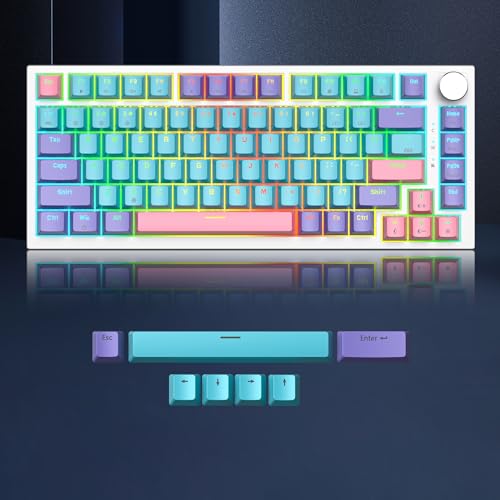 Owpkeenthy 75% Gasket Mounted Mechanical Gaming Keyboard Hot Swappable, Wired 82 Keys Knob RGB Keyboard with Red Switch PBT Keycaps for Win MAC (Joker) - color: Joker/Red Switch
