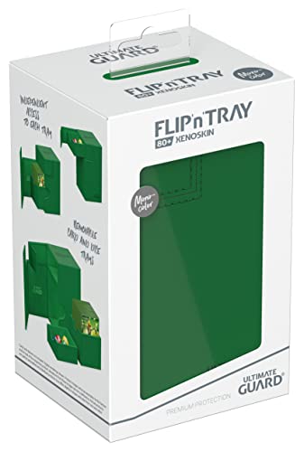 Ultimate Guard Flip'n'Tray 80+, Deck Case for 80 Double-Sleeved TCG Cards + Dice Tray, Green, Independent Magnetic Closure & Microfiber Inner Lining - color: Green, size: 80+