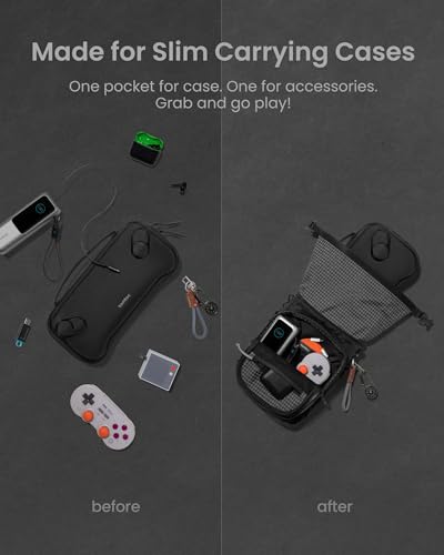 tomtoc Sling Travel Bag for Steam Deck, ROG Xbox Ally X, Switch 2 with Case | Crossbody Pouch for Gaming Handheld with Slim Case, PS Portal Case Bag, Roll-top Bag for Controller, Charger, Accessories