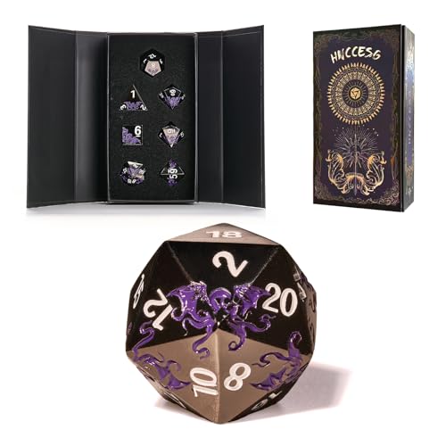 Cthulhu-Inspired Octopus Metal RPG Dice Set,7-Piece,Shadow Purple on Black,Solid Zinc Alloy Plated Finish,Gift for Tabletop Role-Playing Fans (Black Purple) - color: Black Purple