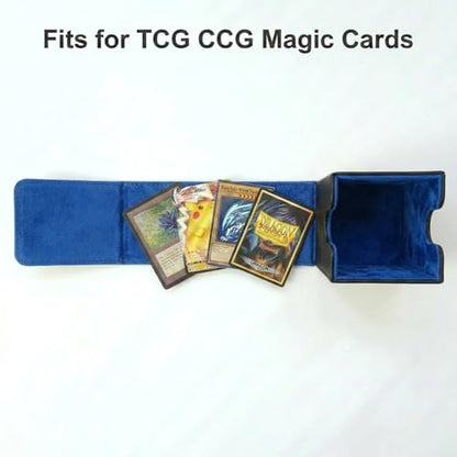 Vertical Deck Box Plus Version, Large Trading Card Case Fits 100+ Double Sleeved Cards, Premium Saffiano Leather TCG Storage for MTG Commander, Pokémon, TCG, CCG, Magnetic Closure -Black+Blue - color: VP Black+Blue