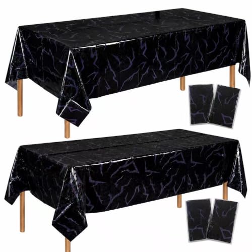 4PCS Demon Hunters Birthday Party Decorations Tablecloth | 54x108 Inch Holographic Laser Black Shiny Table Cover Saja Boys Birthday Decorations huntrix birthday decorations - color: Black4