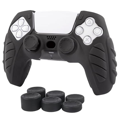 Ergonomic Soft Grip Skin Compatible PS5 Controller Cover, Anti-Slip Silicone with 6 Thumb Grips Accessories Set for PlayStation 5 (Midnight Black) - color: Black