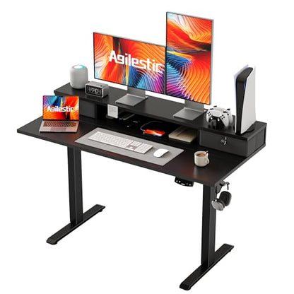 Agilestic 48 x 24 Inches Electric Standing Desk with 2 Storage Drawers, Adjustable Height Sit and Stand Computer Table with Splice Board, Black - color: Black, size: 48 x 24 Inches with 2 drawers