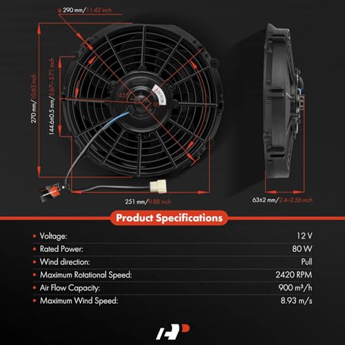 A-Premium 10'' 10 inch Slim Universal Electric Cooling Fan Assembly | 900 m3/h, 12V 80W, Pull Fan with Mount Kit - style: 10 inch