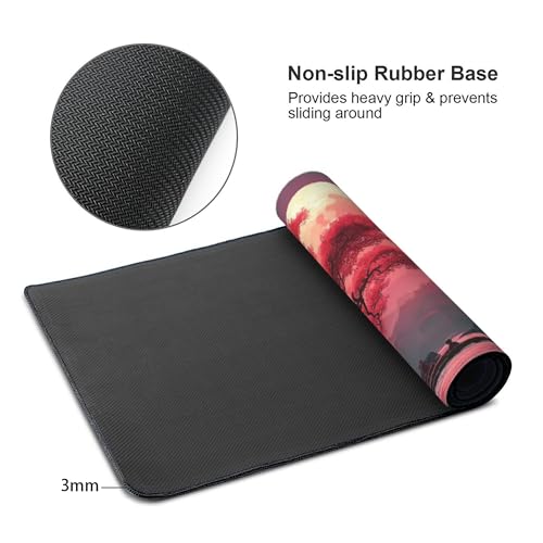 Extended Gaming Mouse Pad, Japanese Temple Scene, 35.4 x 15.7 inches, Non-Slip Base, Red Moon Design - color: Red Moon Canyon