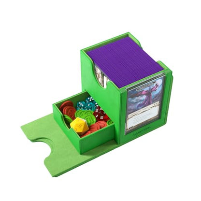 Gamegenic Sidekick Pro 100+ XL Convertible - Premium Deck Box with Secure Card Storage, UV Protected Slide Card Case, Display Top Card, Extra Token Drawer, Magnetic Closure, Green Color, Made - color: Green