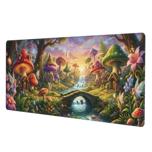 Mushroom Mouse Pad Gaming Desk Pad - 31.5x11.8 in Large Extended Mousepad, Non-Slip Rubber Base Mice Mat for Desk & Keyboard - color: 16