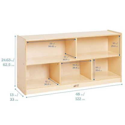 ECR4Kids 5-Compartment Mobile Storage Cabinet, Toddler, Classroom Furniture, Natural - color: Natural