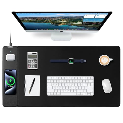 Magnetic Wireless Charging Mouse Pad, 31.5"x15.8" XXL Desk Mat | Large Ultra-Smooth Surface, Non-Slip Rubber Base, Waterproof Computer Keyboard Mat for Office and Home, Black - color: Black - 31.5"x15.7"