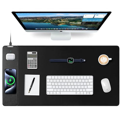 Magnetic Wireless Charging Mouse Pad, 31.5"x15.8" XXL Desk Mat | Large Ultra-Smooth Surface, Non-Slip Rubber Base, Waterproof Computer Keyboard Mat for Office and Home, Black - color: Black - 31.5"x15.7"