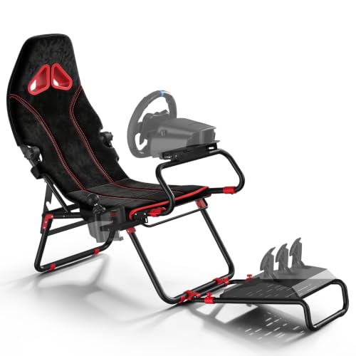 RACGTING Foldable Racing Simulator Cockpit,Gaming Sim Cockpit with Red Seat | Space-saving Storage, Fully Adjustable, 80% pre-assembled, Fit fot Logitech Thrustmaster MOZA, For apartments & living rooms