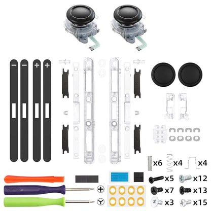 eXtremeRate Replacement 3D Joystick & Thumb Grips & Side Rail Shell Buttons for Nintendo Switch 2 JoyCon, Console Rail Stickers Controller Left Right Analog Stick Thumbsticks Caps for Switch 2 - Clear - color: Clear