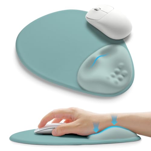 Palm-Rest and Wrist-Hugging Mouse Pad Wrist Rest, Ergonomic Wrist Support with Curve Fitting Cushioned Memory Foam for Carpal Tunnel Pain Relief, 9.9 x 8.3 Inch, Azure Dream - color: Azure Dream