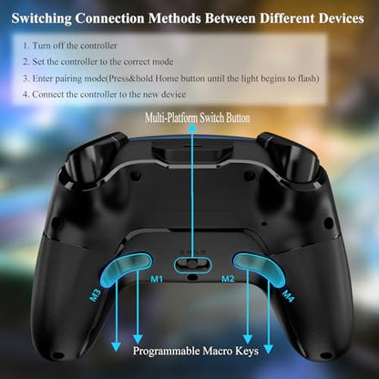 Multi-Platform PC Wireless Controller, Bluetooth Gaming Controller, Compatible with Windows, iPad, Steam, Luna, Laptop, Tablet, and Smart TV, with Double Shock, Macro Keys, Turbo Button, LED Backlight - color: Midnight Blue