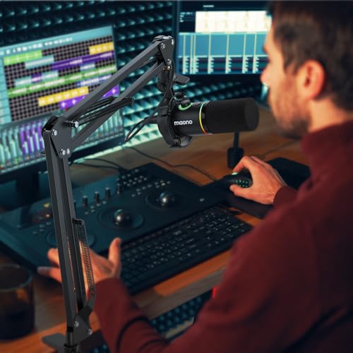 MAONO Boom Arm Microphone Stand: Adjustable Metal Suspension Mic Boom Arm for Podcast Gaming Streaming Recording,with Desk Clamp and 3/8" to 5/8" Screw Adapter-Max Load 1KG BA20 Black | 1kg max load, 3/8 to 5/8 adapter, suspension design, podcast gaming s