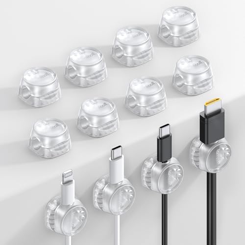 12Pack Cord Organizer [1s Lock] Spring Cable Holder Clips - Lamicall Desk Cord Management Clips, [Smooth Adjustable] Phone Charger Cable, Adhesive Wire Keeper for Nightstand Wall Car Office - color: Transparent, size: 12Pack