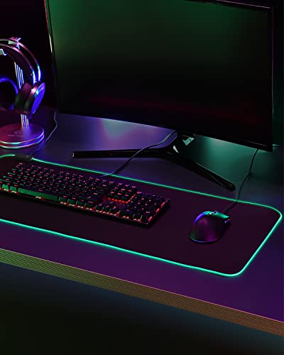Gaming Mouse Pad, Large RGB Mousepad, LED Mouse Pad with 7 Colors 10 Lighting Modes, Mouse Mat Waterproof Fabric Surface, Non-Slip Rubber Base for Computer Laptop Keyboard (31.5 x 11.8 Inch) - size: 31.5L x 11.8W inches