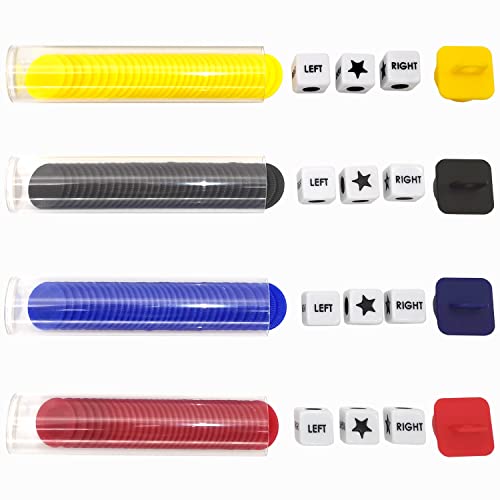 Ahoper Left Right Center Dice Game Prime Set Bundle with 3 Dices + 36 Chips. Round Tube Storage is Very Convenient for Travel. Easy to Store, Carry Around. (4 Pack) - color: 4 Pack