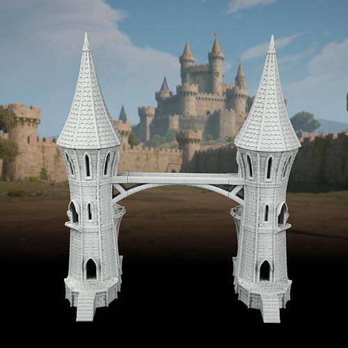 RPG Terrain TTRPG Gothic Sky-Bridge - 25mm Scale Unpainted Twin Spires with Connective Archway, Massive Stone Tower Scenery for Dungeons and Dragons & Wargame - City Building 4 (AF1104 J) - color: Af1104 J City Building 4