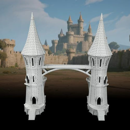 RPG Terrain TTRPG Gothic Sky-Bridge - 25mm Scale Unpainted Twin Spires with Connective Archway, Massive Stone Tower Scenery for Dungeons and Dragons & Wargame - City Building 4 (AF1104 J) - color: Af1104 J City Building 4