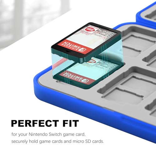FYY Nintendo Switch Game Case Holder for Switch 2 Cartridge, Blue | 24 Game Card Slots & 48 Micro SD Card Slots, Hard Shell, Silicone Lining - color: A-Blue