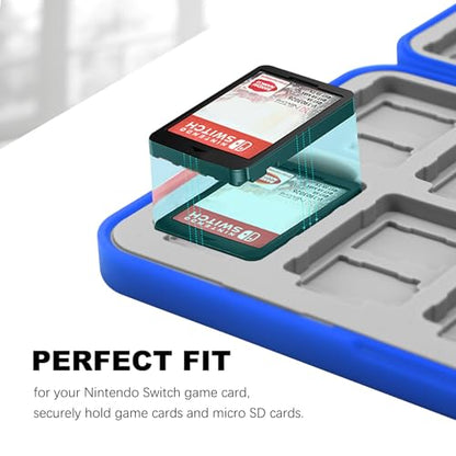 FYY Nintendo Switch Game Case Holder for Switch 2 Cartridge, Blue | 24 Game Card Slots & 48 Micro SD Card Slots, Hard Shell, Silicone Lining - color: A-Blue