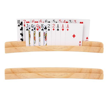 ZUFECY 2-Pack Wooden Card Holders, 2-Layer Slots for 50+ Poker Cards, Solid Pine Wood with Natural Finish for Family Game Nights, Seniors and Card Game Lovers
