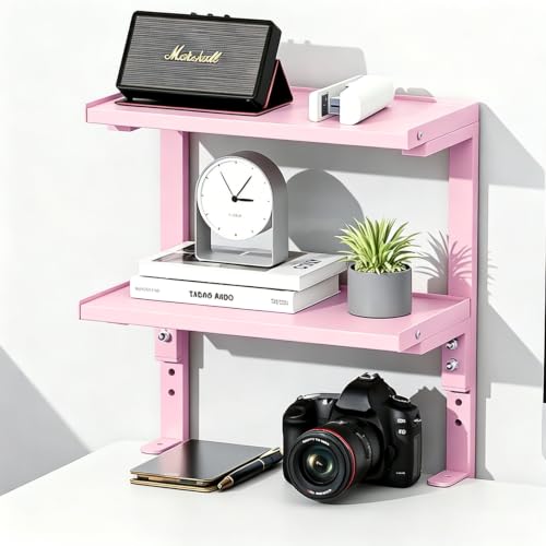2-Tier Desk Shelf, Expandable Under Desk Storage, Clamp on Desk Shelf, Desktop Accessories for Offices, Study Rooms, and Game Rooms (Pink) - color: Pink