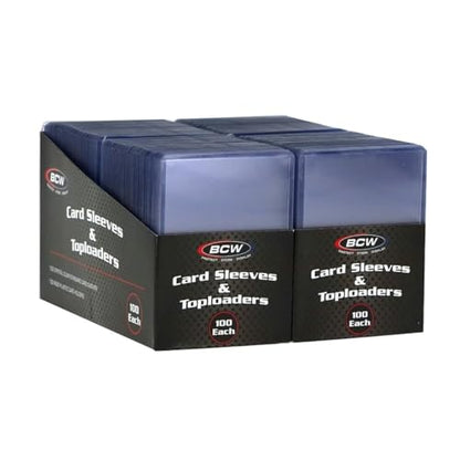 BCW Card Sleeves and Toploaders Combo Pack | 200 Toploaders & 200 Penny Sleeves - Protect, Store & Display Trading Cards | Acid-Free Card Protectors | Compatible with Sports Cards & TCG Cards - color: 200 Count