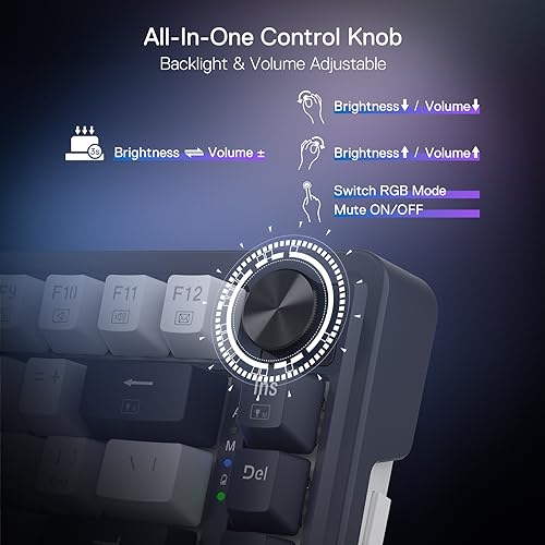 Redragon K673 PRO Wireless 81-Key RGB Gasket Gaming Keyboard, Scroll Knob | Multi-Function Control Wheel, 0-Delay Tri-Mode, Cushioned 5-Layer Noise Dampening for Creamy Thocky Sound, Compact 80% Size - color: Abyssal Blue, size: 81 Keys + No LCD Screen