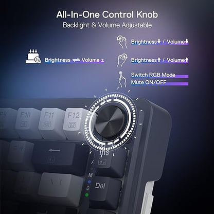 Redragon K673 PRO Wireless 81-Key RGB Gasket Gaming Keyboard, Scroll Knob | Multi-Function Control Wheel, 0-Delay Tri-Mode, Cushioned 5-Layer Noise Dampening for Creamy Thocky Sound, Compact 80% Size - color: Abyssal Blue, size: 81 Keys + No LCD Screen