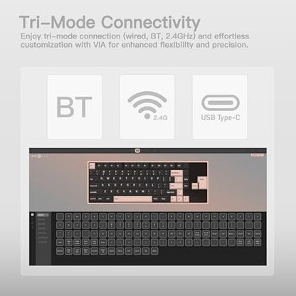 KEEBMONKEY WOBKEY Rainy 75 CNC Aluminum HMX/JWK/Cocoa Switches Triple-Mode Connectivity Mechanical Keyboard with Superior Acoustics, No RGB/PP/Mirrored Glass/3500mAh/Violet Switch (Lite - Silver) - style: Lite - Silver
