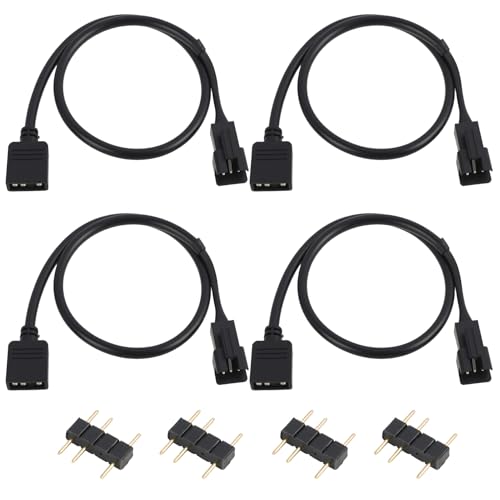 4 Pack ARGB Extension Cable, 3-Pin to SM 3-Pin Male Adapter with Adapter pin, 5V Addressable RGB Extension Cable for PC Fans and LED Strips, Motherboard Sync (0.98 FT/ 30 CM Each) - color: 5V 3pin female to male