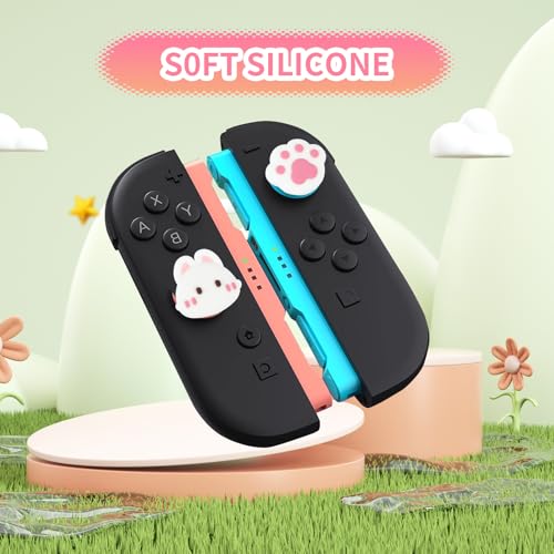 Paw Bunny Switch 2 Joycon Thumb Grips Caps, 4 PCS Cute Kawaii 3D Silicone Analog Thumbstick Button Cover for NS Switch 2 Joystick Caps - color: Paw Bunny for NS2