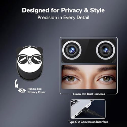 EMEET Piko+ (Piko Plus), World’s 1st Dual-Camera AI-Powered 4K Webcam, 1/2.55'' Sony Sensor, 3 Mics&3 Sound Modes, Panda Magnetic Privacy Cover, USB C-C&C-A, Ideal for Livestreamers - style: Piko Plus w/ Panda Privacy Cover