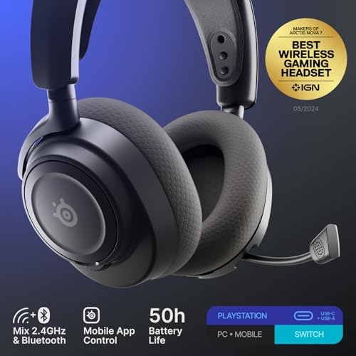 SteelSeries Arctis Nova 7P Wireless Gen 2 Gaming Headset - Real-Time App Control, 50+ HR Play, Neodymium Magnetic Drivers, Mix 2.4GHz/Bluetooth, PS5, PS4, PC, Switch 1/2, Mobile - Black - color: Black, style: PlayStation | PC