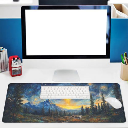 UFO Mouse Pad Fantasy Starry Night Mountain Cow Extended Mousepad Waterproof Stitched Edges Rubber Base Non-Slip Deskmap Computer Keyboard Mat Office Computer Keyboard Laptop 31.5x11.8 Inch - color: UFO_17, size: 31.5L x 11.8W inches