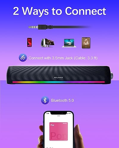 Computer Speakers, Hi-Fi Sound Quality Computer Sound Bar, Bluetooth 5.0 & 3.5mm Wired PC Speakers with 4 Dynamic Lighting Modes, USB Powered Speakers for PC, Desktop, Laptops, Phones, Monitors, Xbox - color: RGB Black