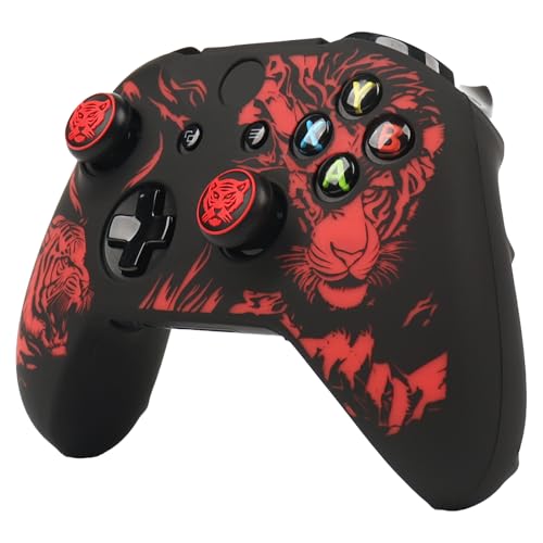 Tiger Controller Skin Cover Compatible with Xbox one Controller, RALAN Protector Case, Customised Thumb Grips Caps - color: Tiger Black Red