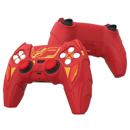 PlayVital Silicone Skin Set for PS5 Controller - Mecha Rhino Design, Anti-Slip Grip Cover Protector Compatible with Charging Dock, with Thumb Grips & Touchpad Sticker - Maple Red & Brick Red - color: Maple Red & Brick Red